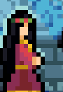 A hero in a crimson dress