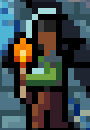 A hooded figure carrying a torch